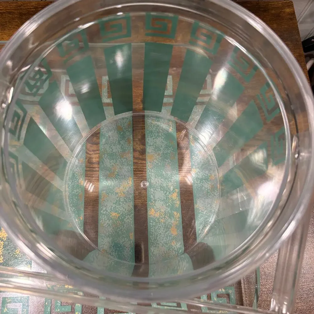 Vintage HJ Stotter Lucite Ice Bucket Tray Lowball Rocks Glass Set Grecian Boha